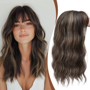 lot 18073 image: DZFAYESM Hair Topper with Bangs 16 Inch Ombre Blonde Synthetic Wavy Hair Toppers for Women 6.5x6.5 Big Base Invisible Wiglets Hairpieces for Women Daily Wear