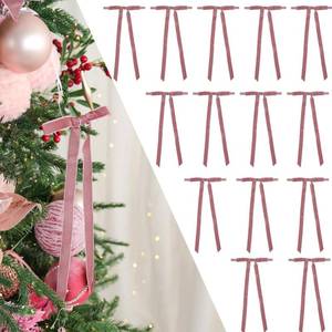 lot 18077 image: LiBongTa 5 Dusty Rose Bow with Long Tail, 24 Pieces Velvet Valentine Bows for Wreaths Already Made, Pink Valentines Bows, Premade Pretied Bows for Treat Bags, Gift Wrapping