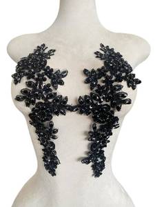 lot 18087 image: Zbroh Handmade redWhiteGreenBlue Rhinestones Applique Sewing Beads Stones Trim lace Patches Accessory for Dress Clothes one Pair (Black)