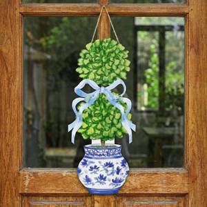 lot 18444 image: RattanView Large Size Chinoiserie Bonsai Door Hanger Rustic Topiary Wooden Sign Front Door Home Wreath Ornament for Farmhouse Indoor Outdoor Yard Porch Welcome Spring Decor(Classic,27.16 x 11.81 in)