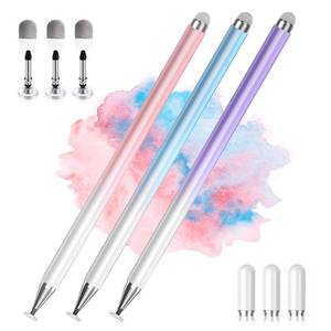 lot 18449 image: Stylus Pens for Touch Screens, 2 in 1 High Precision Universal Stylus Pen for iPad Compatible with Apple, iPhone, iPad, Android, Microsoft Tablets, Phones, 3 Pack - Blue, Pink, Purple