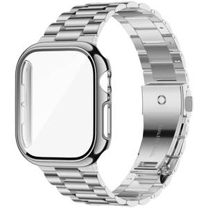 lot 18456 image: iiteeology Compatible with Apple Watch Band 46mm Series 11 Series 10, Upgraded Stainless Steel Band with iWatch Screen Protector Case for Men Women SilverSilver
