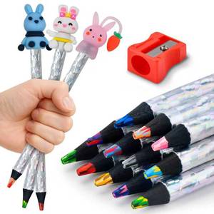 lot 18457 image: FilmHOO Art Supplies for Kids Classroom,12 Rainbow Colored Pencils With Cute Pencil Cap,sharpener,Arts And Crafts 4-12 Year Old Party Favors,Girl Gifts Trendy Stuff