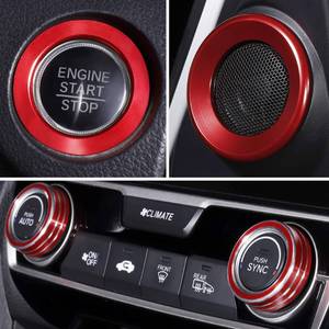 lot 18467 image: 5 PCS for Honda Civic 2016 2017 2018 2019 2020 2021 Climate Control A-Pillar Door Speaker Engine Start Stop Push to Start Button Cover, AC Switch Temperature Knob Sticker (Red)