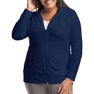 lot 18469 image: Just My Size Womens Full Zip Jersey Hoodie, Navy, 3X