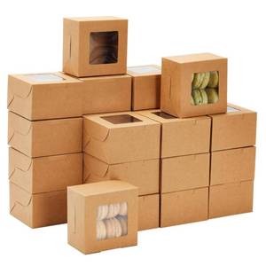 lot 18479 image: Juvale Cookie Boxes with Window - 50 Pack, 4 x 4 x 2.5 in Brown Cardboard - Pastry Containers & Cupcake Box for Baked Goods Packaging - Mini Treat Holders