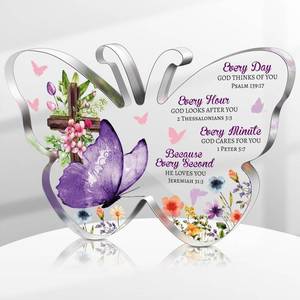 lot 18480 image: Gerrii Christian Gifts for Women Mom Religious Gift Inspirational Bible Verse Desk Decor Spiritual Acrylic Plaque Decorative Sign Gift for Mothers Day Birthday Christ Sister Mom Friends(Butterfly)