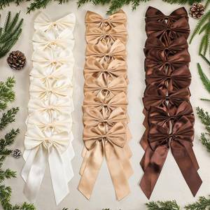 lot 18482 image: HunnmingRe 24 Pcs Christmas Tree Bows Satin Ribbon Bow Ornaments for Christmas Tree with Twist Tie 5 x 6 Inch Champagne Khaki Brown Holiday Ornament for Wreath Garland DIY Craft, 1.57 Inch Wide Ribbon