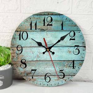 lot 18496 image: ArtSocket Turquoise Wooden Wall Clock Silent Non-Ticking, Teal Green Blue Wooden Grain Cracked Vintage Round Wall Clocks Decor for Home Kitchen Living Room Office, Battery Operated(12 Inch)