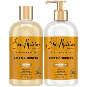 lot 18497 image: SheaMoisture Shampoo & Conditioner Set, Deep Moisturizing with Raw Shea Butter, Sea Kelp & Argan Oil for Coily & Curly Hair, 13 Oz Ea