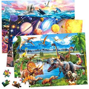 lot 19009 image: BenBen Puzzles for Kids Ages 4-6, 3 Pack 100 Pieces Large Puzzles for Toddlers 3-5 (Dinosaurs, Outer Space, Ocean Life), Learning & Educational Games for Kids 6-8, 19.75 x 13.75