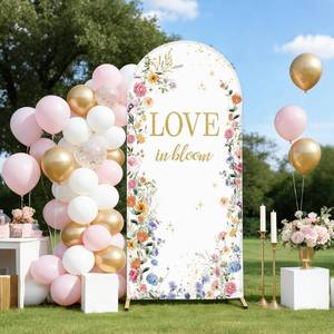 lot 19031 image: AIBIIN 7.2ft Love in Bloom Bridal Shower Arch Cover, Wildflower Wedding Shower Arch, 4ft x 7.2ft Round Top Arch Stand, Spandex Material, Perfect for Wedding Ceremonies & Parties
