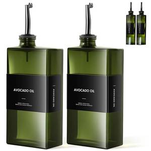 lot 19033 image: WISIMMALL Olive Oil Dispenser Bottle For Kitchen, 17OZ UV-Blocking Oil And Vinegar Dispenser Set Of 2, Soy Sauce Cooking Oil Dispenser with 2 Stainless Steel Pourers & 44 Labels