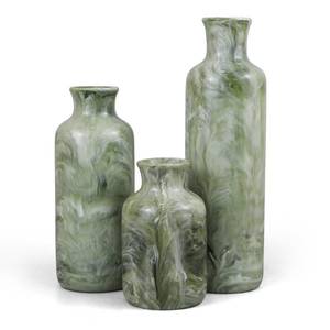 lot 19044 image: YMXYJM Resin 3 Piece Vase Set, Farmhouse Decor, Home Decorative Vase, Vases for Your Kitchen, Bedroom, Office, Living Room, Bathroom, & Shelf Centerpiece Table Decorations, Green