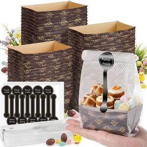 lot 19054 image: 120 Pcs Mini Loaf Pans Disposable Set 3.1x1.5 Inch Paper Pans Rectangle Mold with Plastic Bags and Stickers Easter Spring Baking Picnic Camping Party Supplies for Bread, Meatloaf, Wedding Return Gift