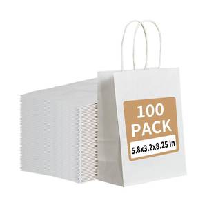 lot 19057 image: RACETOP 100 Pack Small Gift Bags 5.8x3.2x8.25 Inch White Kraft Paper Bags with Handles Bulk, Retail Shopping Bag for Birthday Party Favors, Grocery, Wedding, Craft
