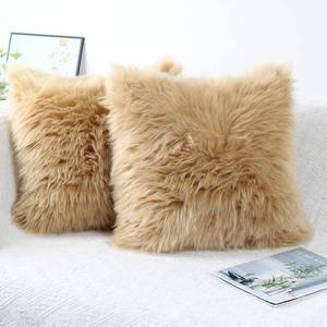 lot 20001 image: OYIMUA Fluffy Decorative Throw Pillow Covers Beige 16�16, Faux Fur Farmhouse Luxury Pillow Cases,Soft Plush Fuzzy Cushion Covers for Sofa Couch Living Room Bedroom Set of 2