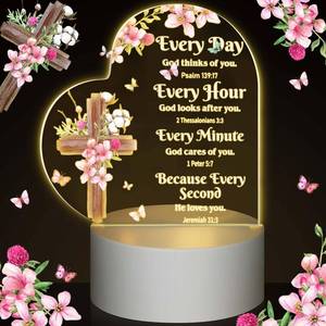 lot 20002 image: Jetec Christian Acrylic Night Light Gift Women Inspirational Religious Gift with Warm Color Lamp Base LED Night Light Bible Verse Decor for Mothers Day Wedding Church Coworker(Every Day)