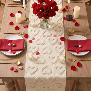 lot 20007 image: Roshtia Heart Table Runner Decor Soft Plush 3D Heart Valentines Table Runner 13 x 72 Inch Romantic Valentines Day Decors for Mothers Day Graduation Home Present Gift Holiday Party Decor(Beige)