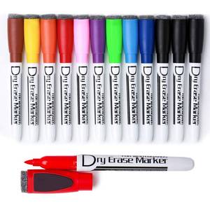 lot 20030 image: Volcanics Magnetic Dry Wipe Pens Dry Erase Markers With Eraser Cap Low Odor Fine Tip Whiteboard Pens Pack of 12,10 Colors