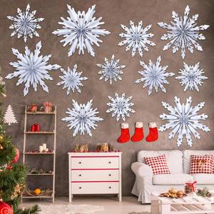 lot 20441 image: Fuyoooo 12 Pcs Snowflakes Hanging Decorations Blue Purple White Paper Fans Hollow Snowflakes Ceiling Hangings Decor Ice Birthday Fans Decor for Wedding Birthday Holiday Party Decoration(White)