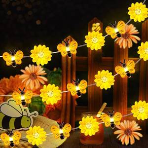 lot 20443 image: Zhanmai 2 Pcs Bee String Lights Decor 20ft Honeybee Fairy Lights with 60 LED Bulb Battery Operated Bee Tree Decorative for DIY Bedroom Patios Summer Party Indoor Outdoor Wedding Camping (Battery Case Damaged)