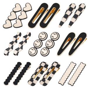 lot 20450 image: Gingbiss 18 Pcs Hair Clips for Women Girls, Black White Checker Cute Hair Barrettes with Storage Box, No Bend Korean Styling Minimalist Hair Accessories, Gift for Women Girls