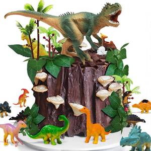 lot 20458 image: GLAHORSE 26 PCS Dinosaur Cake Toppers With Dinosaur Eggs Leaves Trees Cake Decorations For Birthday Party,dinosaur Themed party, Wild Animals Party,Kids Party Cake Decorations