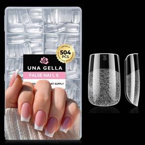 lot 20459 image: UNA GELLA Nail Tips Square 504PCS Short Square Nail Tips Pre Etched Gel Fake Nails Tips, No C Curve For Women DIY Nail Extension French Style Salon Home Full Cover Soft Acrylic False Tips 12 Sizes