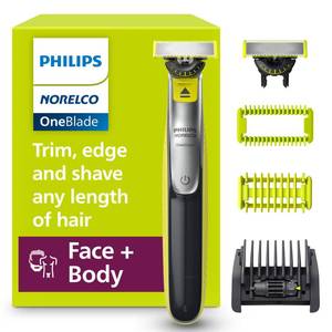 lot 20468 image: Philips Norelco for Face  Body, Electric Beard Trimmer, Shaver and Groomer, 5in1 Adjustable Comb, 1x Body Kit, Model QP283470, BlackLime Green