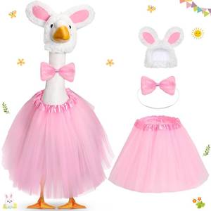 lot 20469 image: Locmeo 3pcs Easter Bunny Porch Goose Outfit for Cement 23 lawn Statue Cloth Bunny Ear Hat Bow Tie Tutu Skirt Party Costume