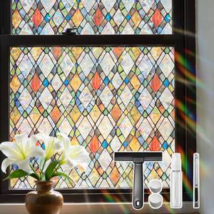 lot 20477 image: DUOFIRE Window Privacy Film Stained Glass Window Film Decorative Static Cling Non-Adhesive Reusable Anti UV Colorful Windows Decal for Home Kitchen Living Room, Rainbow Crystal Shards, 17.3 � 78.7in
