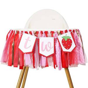 lot 20489 image: LOONELO Strawberry 2nd Birthday High Chair Banner, Strawberry Themed TWO High Chair Garland Decoration for Second Birthday, Sweet Berry Decor for Smash Cake Backdrop Photo Props Party Supplies