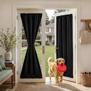 lot 20490 image: RYB HOME 100% Blackout French Door Curtain for Door Window with Dual Rod Pocket No Coating - Privacy Assured Thermal Insulated Room Darkening Drapes for Sidelight Window, W 36 x L 72, 1 Panel, Black