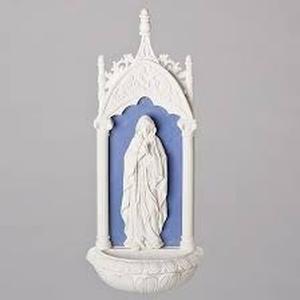 lot 11114 image: Roman 11.5 H Lady of Lourdes Water Font - Della Robbia