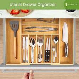 lot 15989 image: Purawood Premium Bamboo Products 7-9 Slot Drawer Organizer