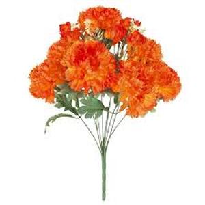 lot 16094 image: Orange Artificial Carnation Flowers with Green Leaves