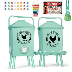 lot 1020 image: Tgeyd Automatic Chicken Feeder and Waterer Set(4.2Gal21Lb) with Stand Legs, Anti-Perching Roof, Gravity-Fed System for Poultry,Chicken Coop Accessories