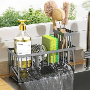 lot 1032 image: Cisily Sink Caddy Organzier with High Brush Holder, Sponge Holder for Sink, 304 Rustproof Stainless, Kitchen Countertop Soap Dispenser Organizer, Dark Gray Kitchen Decor and Accessories