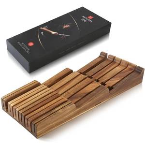 lot 1043 image: XINZUO In-drawer Knife Block, Natural Acacia Knife Drawer Oganizer, Insert-Kitchen Storage Holder, 11 Slots, Holds up to 11 Various Size Knives, Countertop Saving&Knife Protective