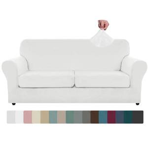 lot 1054 image: ZNSAYOTX Oversized Velvet 3 Piece Couch Cover with 2 Extra Large Seat Cushion Covers Stretch Sofa Cover for 2 Cushion Couch Thick Loveseat Sofa Slipcover for Living Room (White), 72-92(2 Cushions)