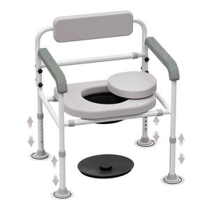 lot 1055 image: Adjustable Medical Bedside Commode Chair with Padded Backrest, Arm Support, Height Adjustable��Gray