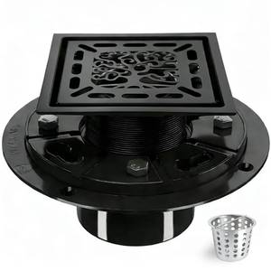 lot 1064 image: J.Y.Memorize 4 Inch Shower Drain, Square Shower Floor Drain Kit with Flange and Removable Cover Grate, AISI 304 Stainless Steel, Matte Black