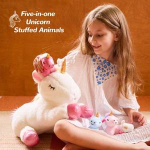 lot 1065 image: Vposyako 5 Pieces Unicorn Toys Stuffed Animals for Girls, 1 Mommy Unicorn with 4 Babies, Soft Plush Toys Gifts for Girls 3 4 5 6 7 8 9 Years, Kids, Children, Christmas, Birthday, Valentines