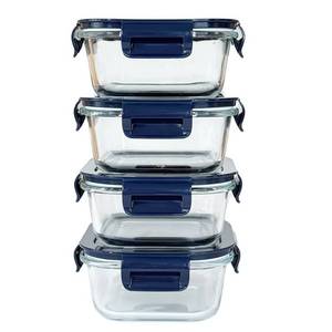 lot 1073 image: R.repad yay 2 Cup Square Glass Food Containers set, Small Square Food Storage Containers With Airtight Lids, BPA free 16oz small Glass Meal Prep Bowls, Dishwasher, Microwave, Freezer Safe (Dark Blue)