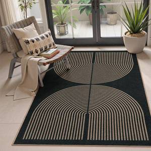 lot 1085 image: Lahome Modern Rainbow Easy Jute 4x6 Rug, Outdoor Patio Rug for Living Room Washable Black Carpet for Bedroom, Contemporary Non Slip Non Shedding Floor Carpet for Office Backyard