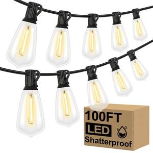 lot 1089 image: Brightever LED Outdoor String Lights 100FT Patio Lights with 52 Shatterproof ST38 Vintage Edison Bulbs, Outside Hanging Light Waterproof for Porch, Deck, Garden, Backyard, Balcony, 2700K Dimmable