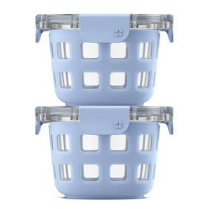 lot 1963 image: Ello Duraglass 2-Pack 2 Cup Reusable Glass Container Jar with Leak Proof Lids and Protective Silicone Sleeves  Perfect for Overnight Oats, Snacks, Yogurt  BPA-Free  Dishwasher Safe  Halogen Blue