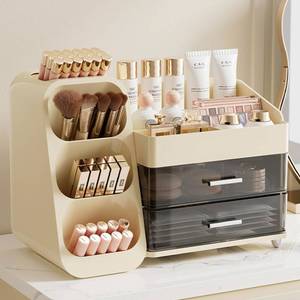 lot 1965 image: Aveniee Makeup Organizer with Drawers, Large Bathroom Countertop Storage for Vanity, Cosmetic & Skincare Display Case for Brushes, Perfumes, Lipsticks (Cream White)