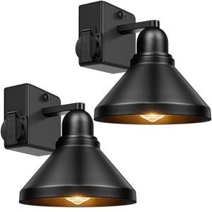 lot 1970 image: Brightever Motion Sensor Outdoor Wall Lights, Dusk to Dawn Porch Lights Outdoor Wall Sconces, Exterior Barn Lighting Fixtures with Outlet, Black Outside Lights for House, 2-Pack
